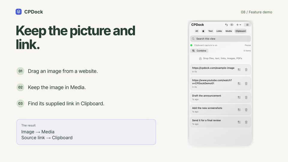 CPDock website images demonstration with sample content